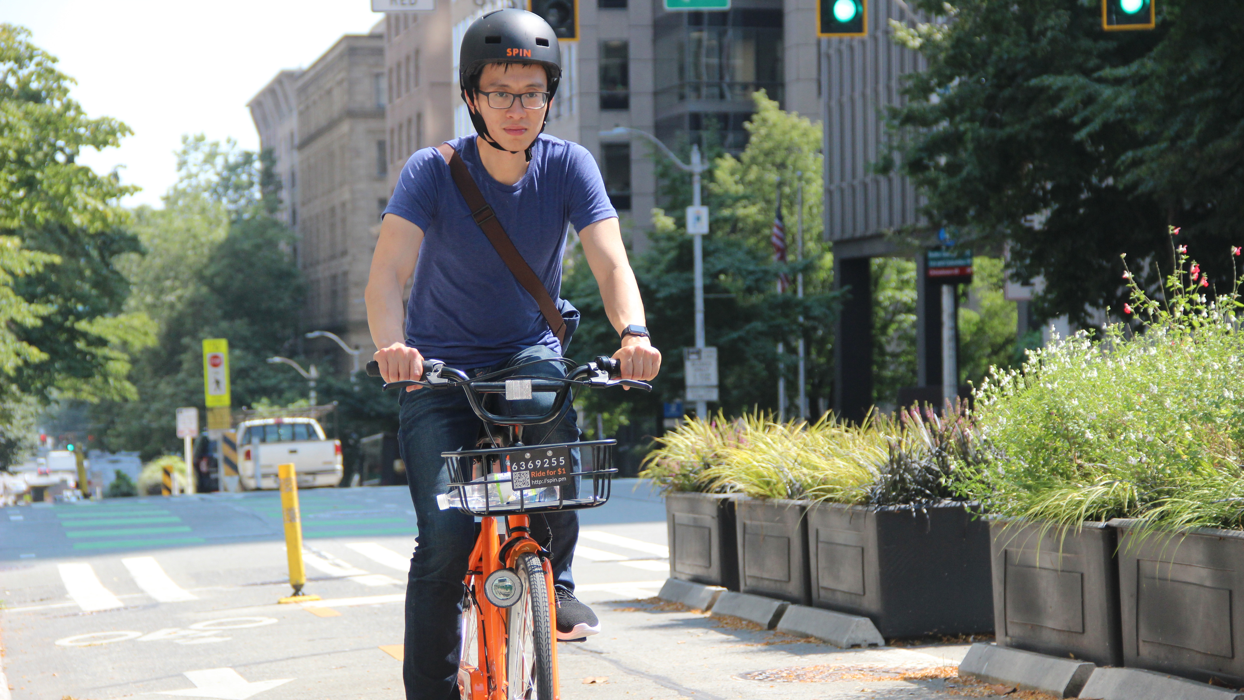 Derrick Ko, co-founder and CEO of Spin, rides one of his bikes in downtown Seattle. Spin currently has a permit to place 500 ride share bikes in the city. Derrick Ko, co-founder and CEO of Spin, rides one of his bikes in downtown Seattle. Spin currently has a permit to place 500 ride share bikes in Seattle.Derrick Ko, co-founder and CEO of Spin, rides one of his bikes in downtown Seattle. Spin currently has